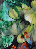 Yoğun Yeşil Renkli Çiçek Desenli İpek Saten Kumaş - S0035