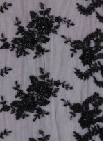 Gelinlik ve Nişanlık Aplike Desenli Eteği Sulu Siyah Kumaş - K10003