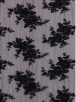 Gelinlik ve Nişanlık Aplike Desenli Eteği Sulu Siyah Kumaş - K10003