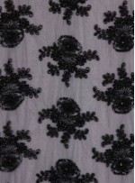 Gelinlik ve Nişanlık Aplike Desenli Eteği Sulu Siyah Kumaş - K10004