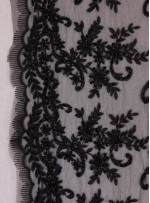 Gelinlik ve Nişanlık Aplike Desenli Eteği Sulu Siyah Kumaş - K10005