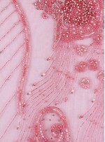 Kanat Desenli Swarovski Taşlı - Boncuklu - Payetli Koral Kupon Elbise - K10638
