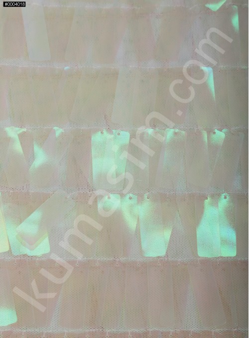 Kemik - Hologram Büyük Dikdörtgen Payetli Kumaş - K201