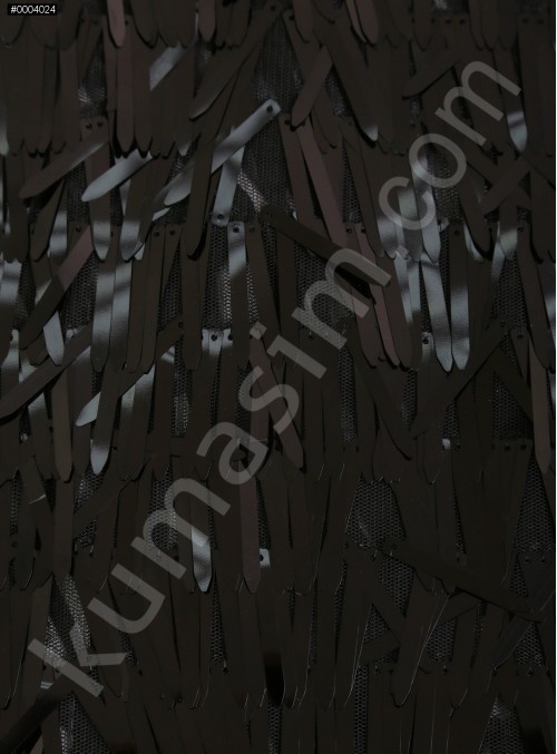 Siyah Büyük Çubuk Payetli Kumaş - K203