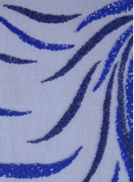 Dalgalı ve Karışık Desenli Payetli Saks Lacivert Kupon Elbise - A2245