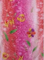 Rengarenk Çiçek Desenli İpek Empirme Mor Saten Kumaş - K270