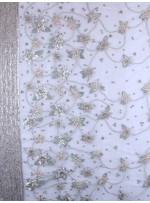 Çiçek Desenli Payetli - Boncuklu - Taşlı Nişanlık ve Gelinlik Beyaz Kumaş - K29257