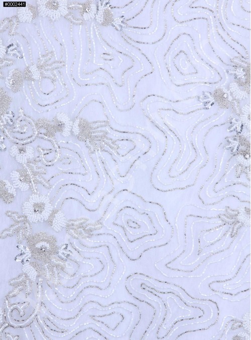 Gelinlik ve Nişanlık Çiçek Desenli Payetli - Boncuklu - Taşlı Beyaz Kumaş - K29832