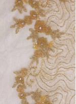 Gelinlik ve Nişanlık Çiçek Desenli Payetli - Boncuklu - Taşlı Gold Kumaş - K29832