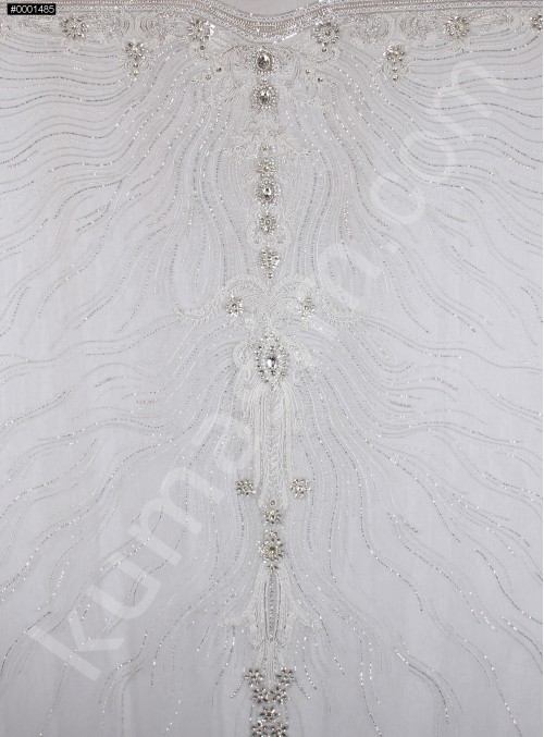 Etnik Desenli Swarovski Taşlı ve Payetli Beyaz Kupon Elbise - A29883