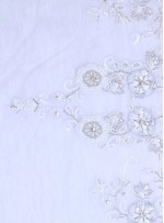 Bordürlü Çiçek Desenli Payetli - Boncuklu - Taşlı Beyaz Kumaş - K29974
