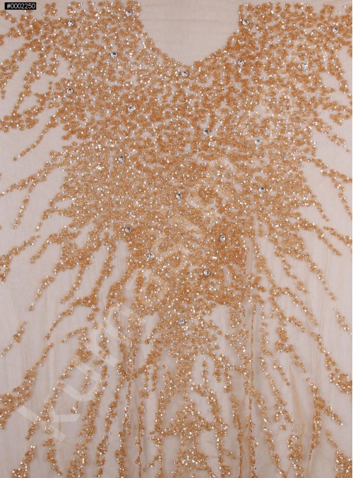 Yoğun Swarovski Taşlı - Payetli ve Boncuklu Gold Kupon Elbise - A30122