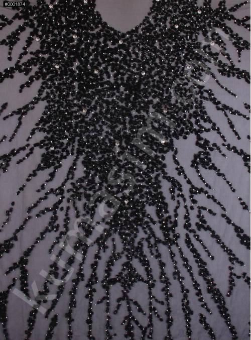 Yoğun Swarovski Taşlı - Payetli ve Boncuklu Siyah Kupon Elbise - A30122