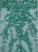 Yoğun Swarovski Taşlı - Payetli ve Boncuklu Yeşil Kupon Elbise - A30122