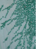 Yoğun Swarovski Taşlı - Payetli ve Boncuklu Yeşil Kupon Elbise - A30122