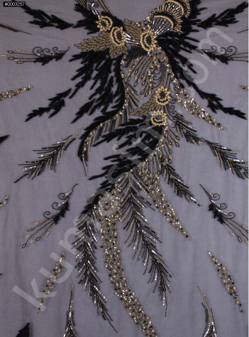 Siyah ve Gold Payetli - Boncuklu Nişanlık Kupon Elbise - A30321