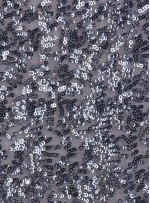 Tül Üzeri Karışık Desenli Gümüş Payetli Kumaş - K3037