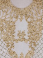 Osmanlı Desenli Taşlı - Payetli - Boncuklu Açık Gold Kupon Elbise - A30403