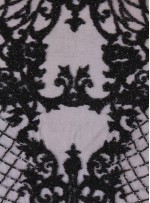 Osmanlı Desenli Taşlı - Payetli - Boncuklu Siyah Kupon Elbise - A30403