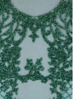 Osmanlı Desenli Taşlı - Payetli - Boncuklu Yeşil Kupon Elbise - A30403
