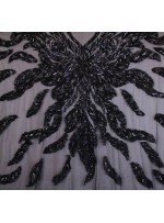 Büyük Yoğun Desenli Siyah Payetli - Boncuklu - Kupon Elbise - A30469