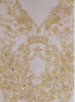 Swarovski Taşlı Boncuklu - Payetli Çiçekli Gold Kupon Elbise - A30495