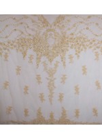 Swarovski Taşlı Boncuklu - Payetli Çiçekli Gold Kupon Elbise - A30495