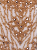 Yoğun Swarovski Taşlı - Payetli ve Boncuklu File Desenli Somon Kupon Elbise - A30524