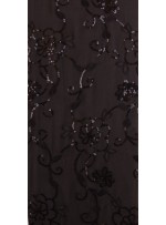 Şifon Üzeri Çiçek Desenli Payetli Siyah Kumaş - K3058