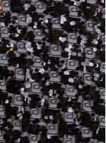 Labirent Desenli Tül Üzeri Kordoneli ve Payetli Siyah Kumaş  - K3084