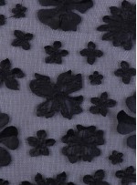 Tül Üzeri Çiçek Desenli Payetli Siyah Deri Kumaş - K3185