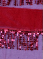 Tül Üzeri Tüy Şeritli Saçaklı Payet Kumaş - Kırmızı - K3215