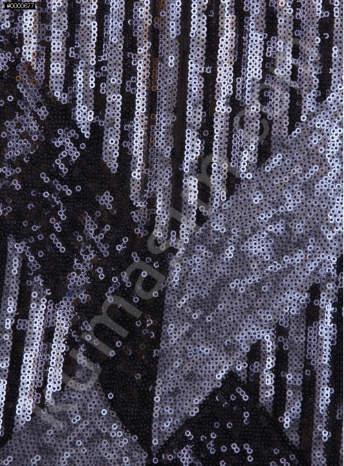 Tül Üzeri Çift Renkli Payet Kumaş - Siyah Antrasit - K3226