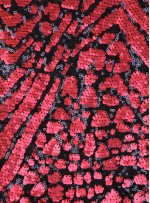 Karışık Desenli Siyah Kırmızı Payetli Kumaş - K3231