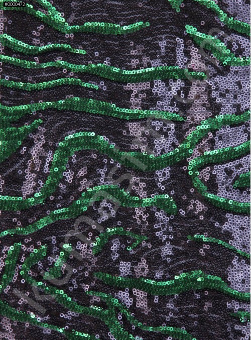 Tül Üzeri Payetli Kumaş - Siyah Yeşil - K3244