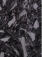 Karışık Desenli Siyah Payetli Kumaş - K3248
