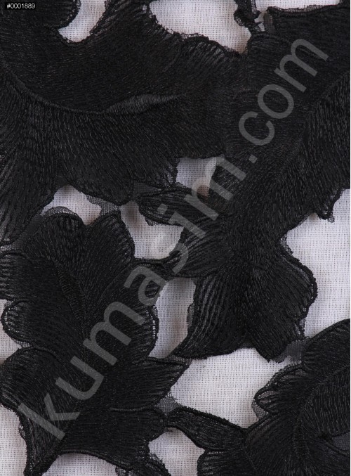 Lazer Kesimli Yaprak Desenli Siyah Kumaş - K3260