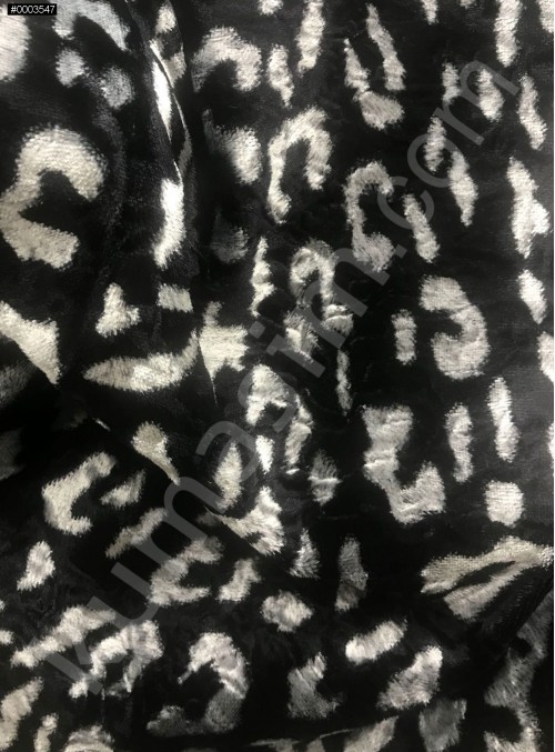 Siyah Beyaz Leopar Desenli Ceketlik ve Kabanlık Astragan Kürk Kumaş - K3421