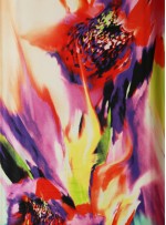 Rengarenk Çiçek Desenli Empirme Saten Kumaş - K3505