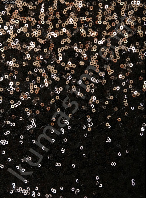 Yoğun Siyah - Gold Payetli Kumaş - K3519