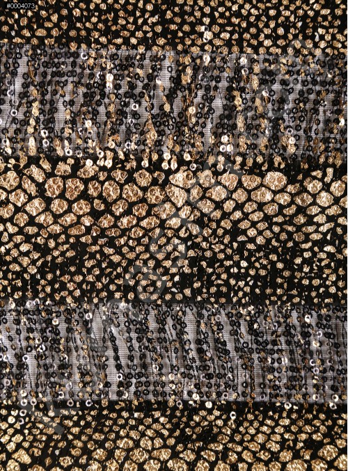 Yılan Desenli Baskılı Sacaklı Gold Payetli Kumaş - K3546