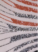Dalgalı ve Karışık Desenli Payetli Siyah Gümüş Turuncu Kupon Elbise - A9000