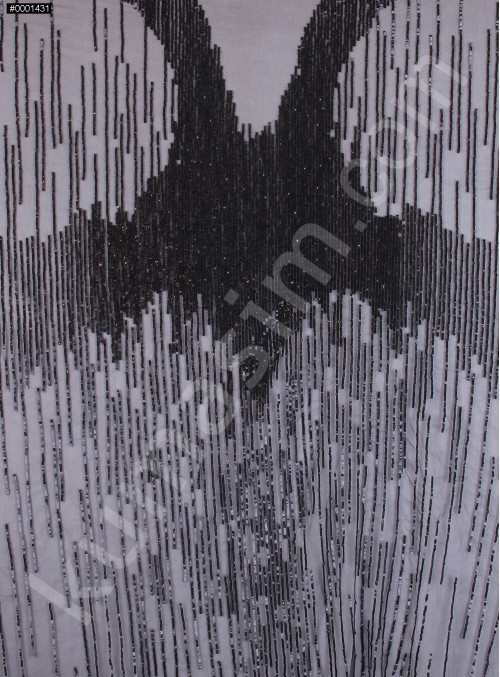 Yağmur Şeritli Swarovski Taşlı ve Boncuklu Siyah Kupon Elbise - A375