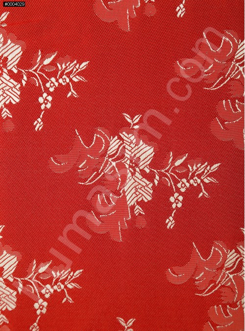 Çiçek Desenli Kırmızı Jakarlı Saten Kumaş - 101 - K3812
