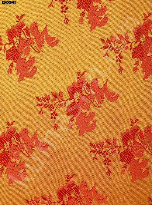 Çiçek Desenli Sarı Jakarlı Saten Kumaş - 102 - K3812