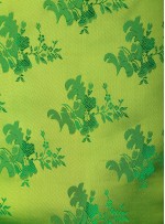 Çiçek Desenli Yeşil Jakarlı Saten Kumaş - 103 - K3812