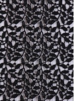 Yaprak Desenli Siyah Güpür Kumaş - K4066