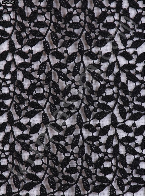Yaprak Desenli Siyah Güpür Kumaş - K4066