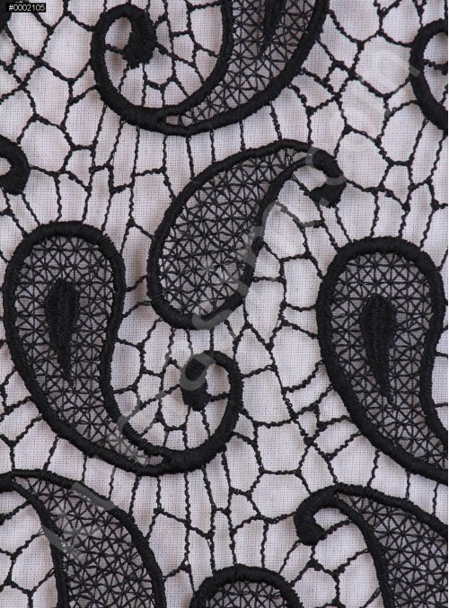 Siyah Şal Desenli Güpür Kumaş - K4080