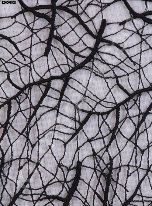 Ağaç Dalı Desenli Siyah Güpür Kumaş - K4085